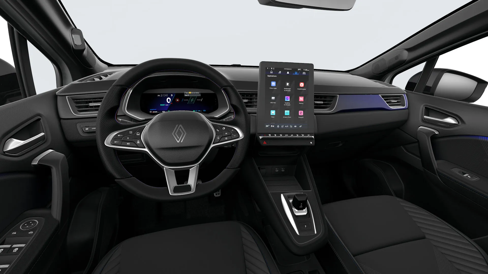 Symbioz, Esprit Alpine, interiér čalounění v kombinaci syntetická kůže / látka s modrým prošíváním, dashboard