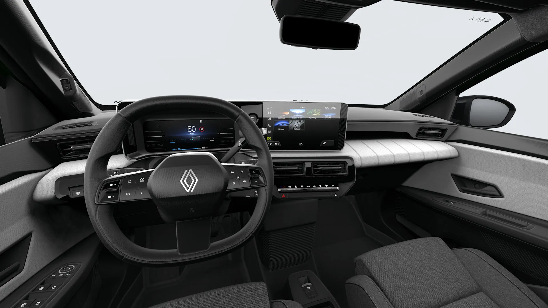 Renault 5 E-Tech, Evolution, interiér látkové čalounění šedé, dashboard