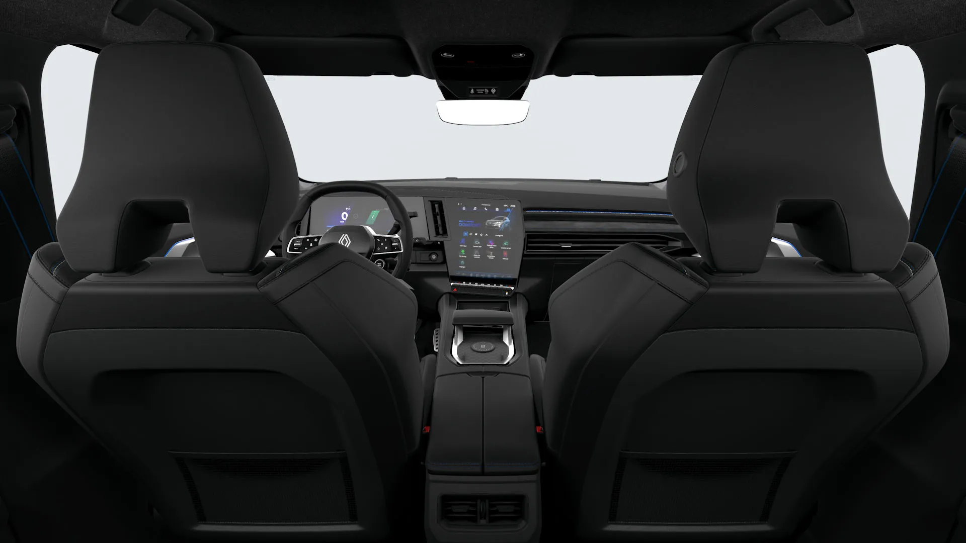 Espace, Esprit Alpine, interiér čalounění v kombinaci recyklovaná látka carbon / syntetická kůže s Alcantara®, cabin_rear