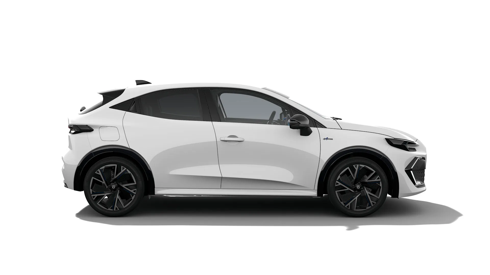 Renault Clio VI Esprit Alpine v barvě bílá Glacier – pohled z boku