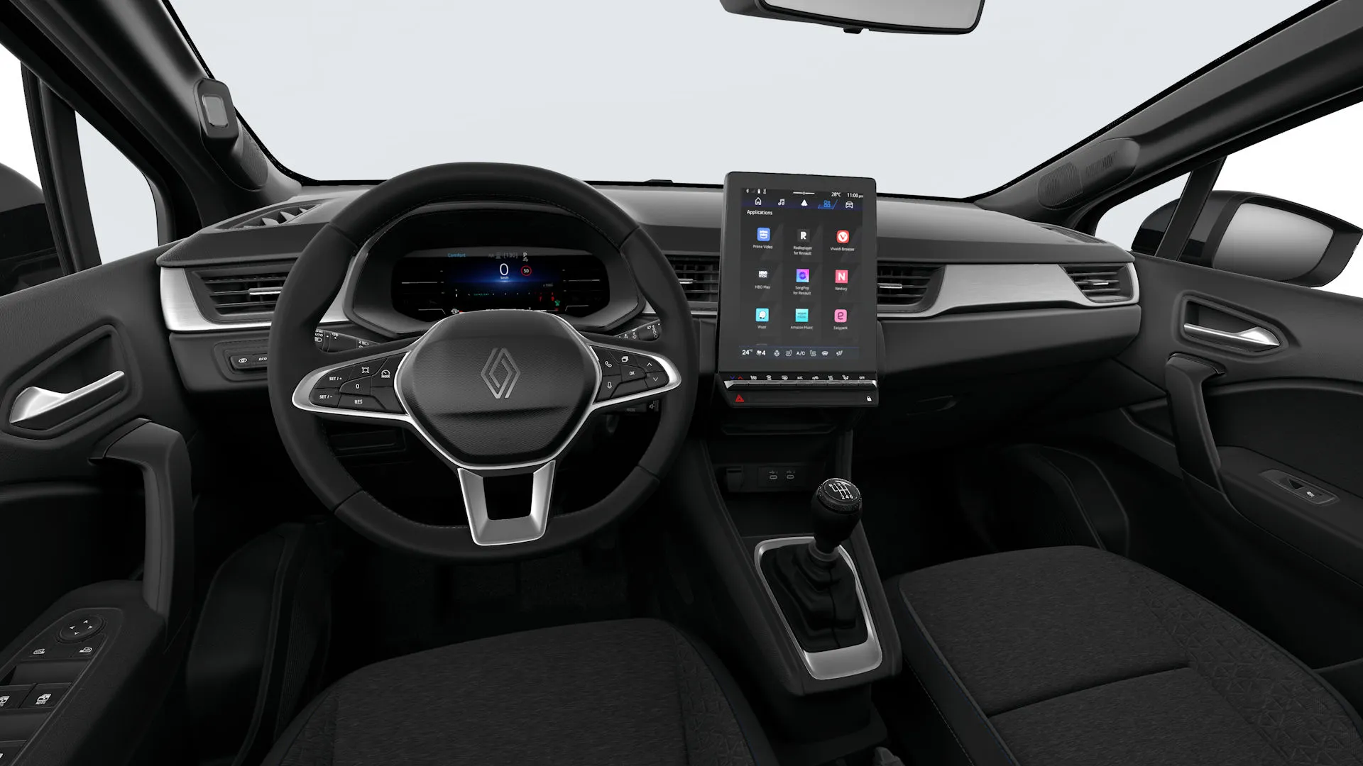 Captur, Evolution, interiér látkové čalounění - tmavé s modrým prošíváním, dashboard