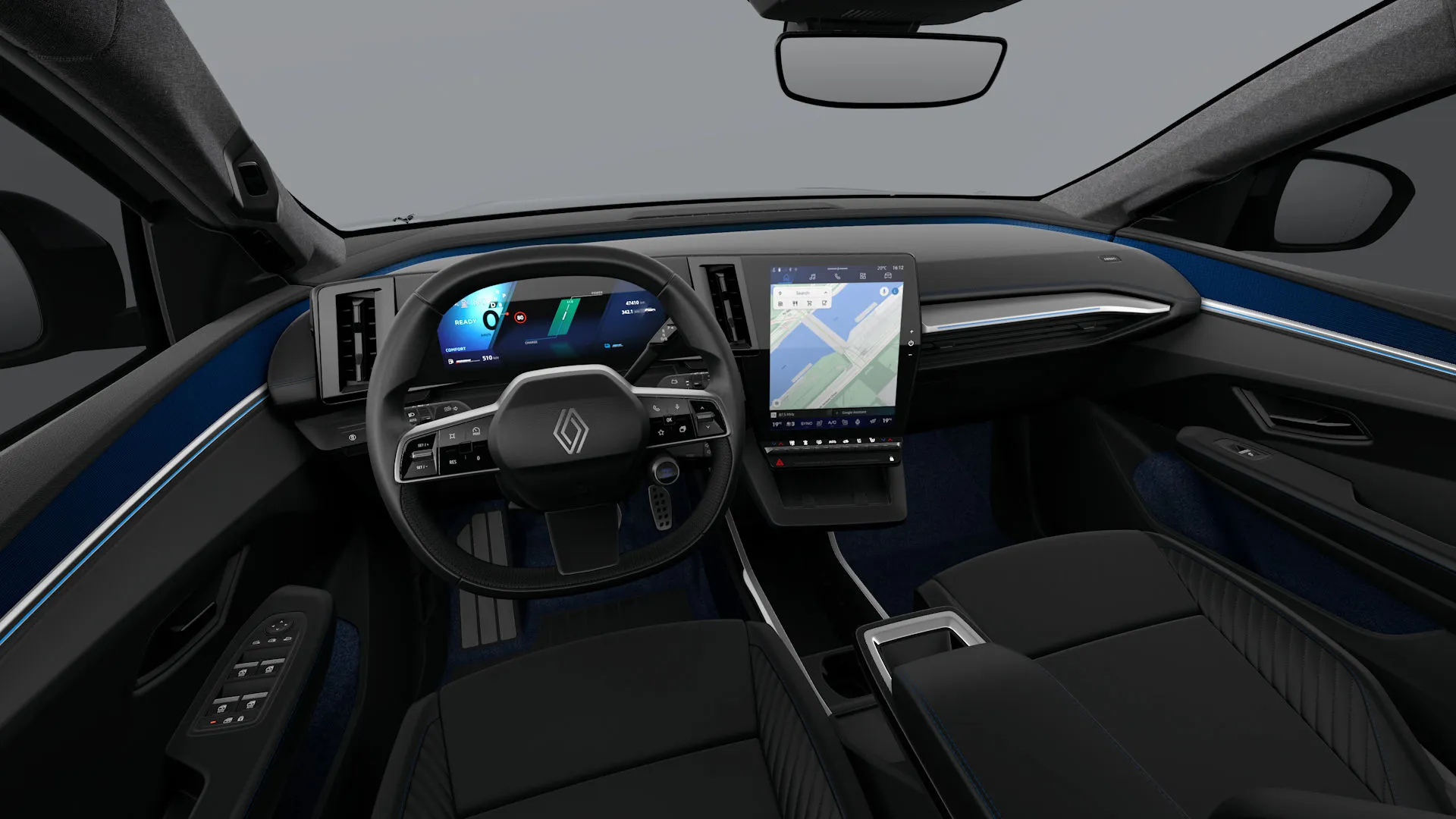 Scenic E-Tech, Esprit Alpine, interiér čalounění v kombinaci syntetická kůže / recyklovaná textilie, tmavé, dashboard