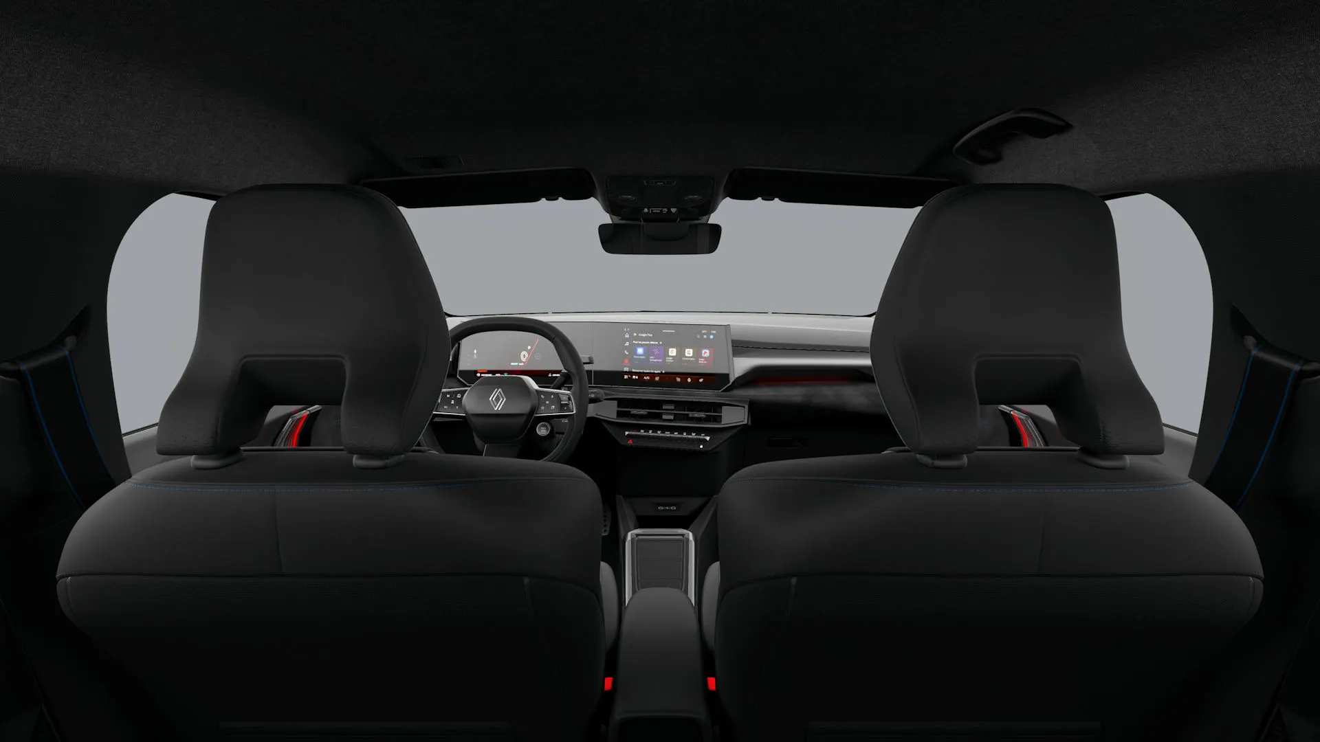 Clio, Esprit Alpine, interiér recyklované látkové čalounění v kombinaci s Alcantara® tmavé s modrým prošíváním, cabin_rear