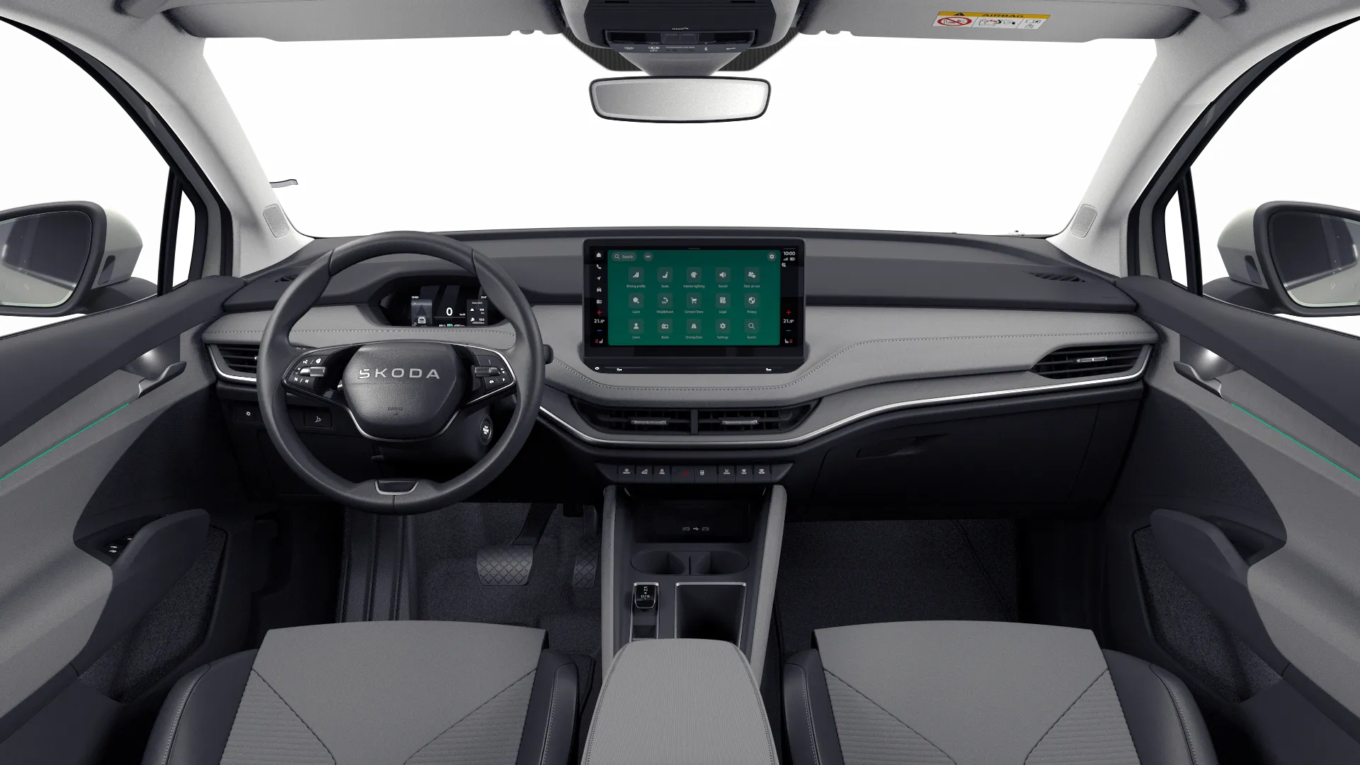Enyaq Coupé, Selection, Šedá Steel, interiér Loft, dashboard