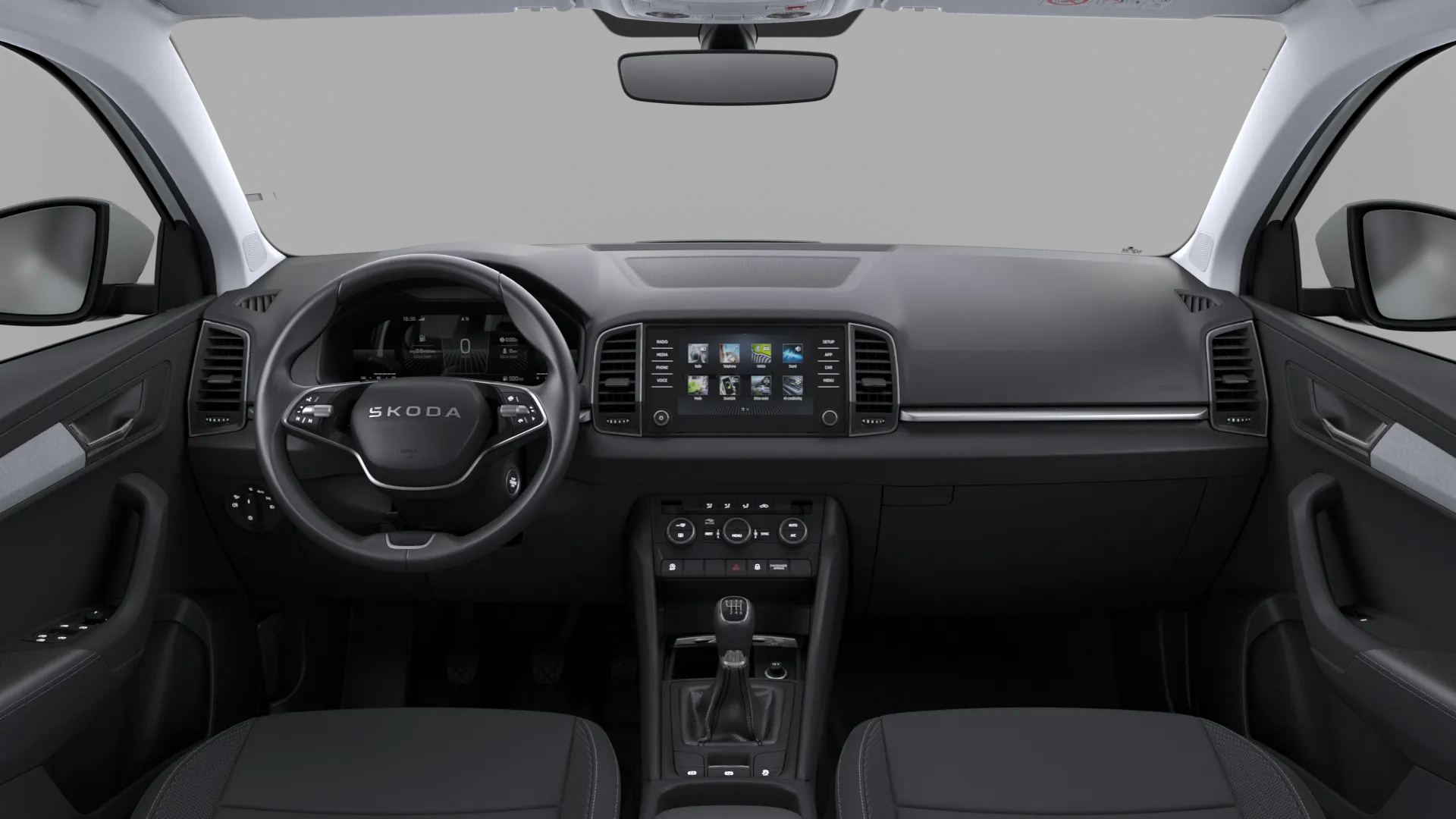 Karoq, Selection, Šedá Steel, interiér Loft, dashboard