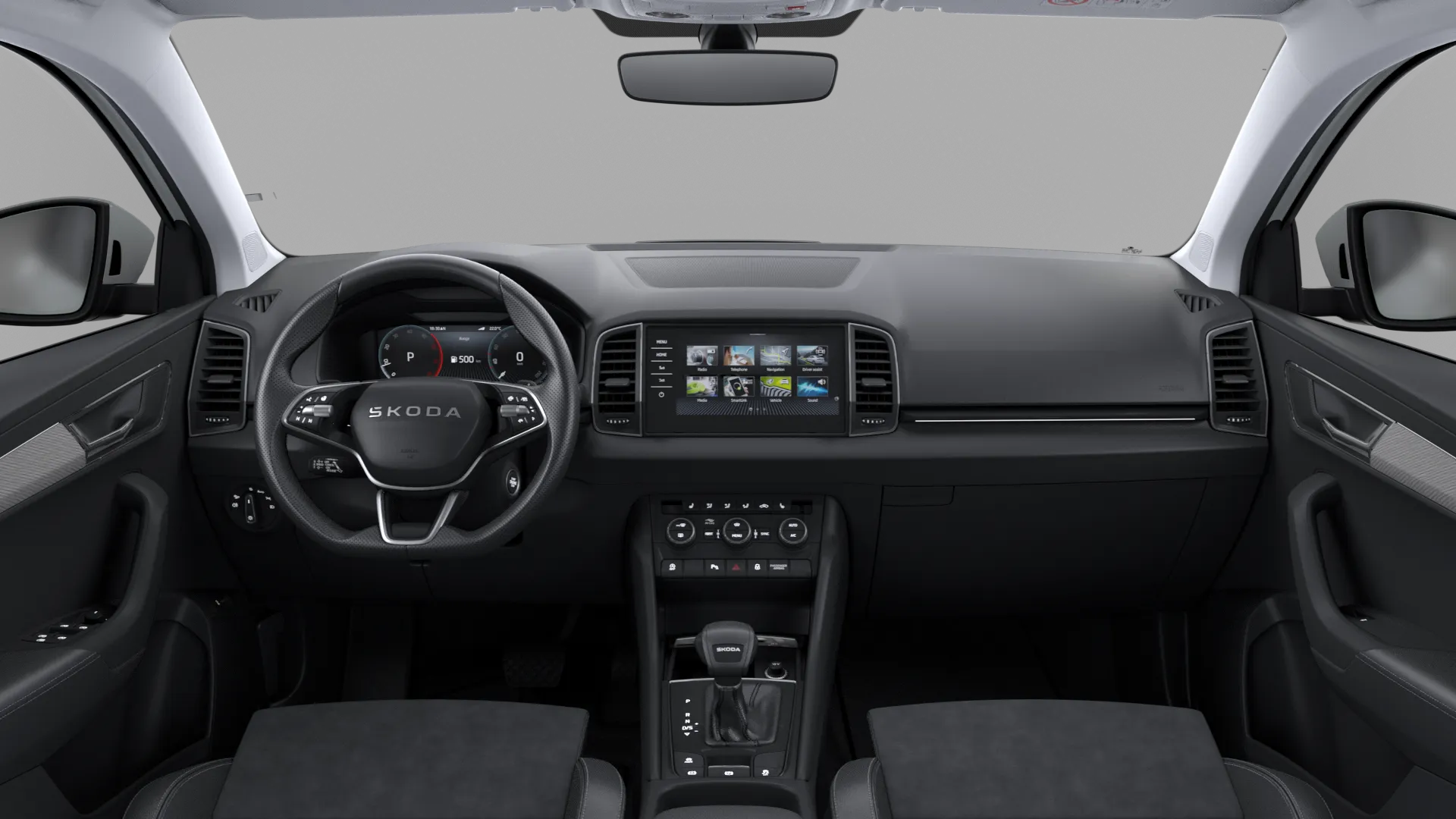 Karoq, Dynamic, Šedá Steel, interiér Lounge, dashboard