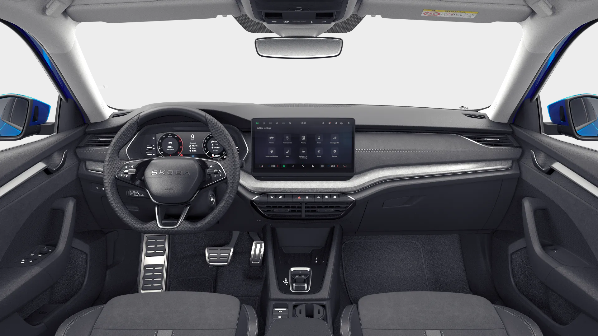 Octavia, Dynamic, Modrá Race metalíza, interiér Lounge, dashboard