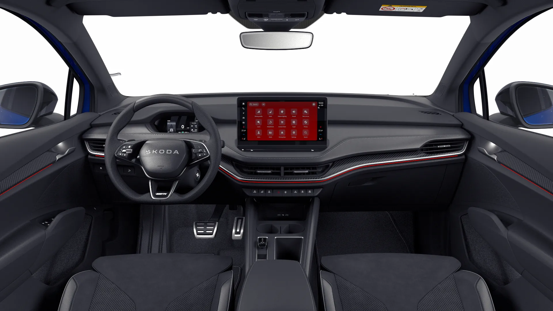 Enyaq Coupé, Sportline, Modrá Energy, interiér Sportline, dashboard