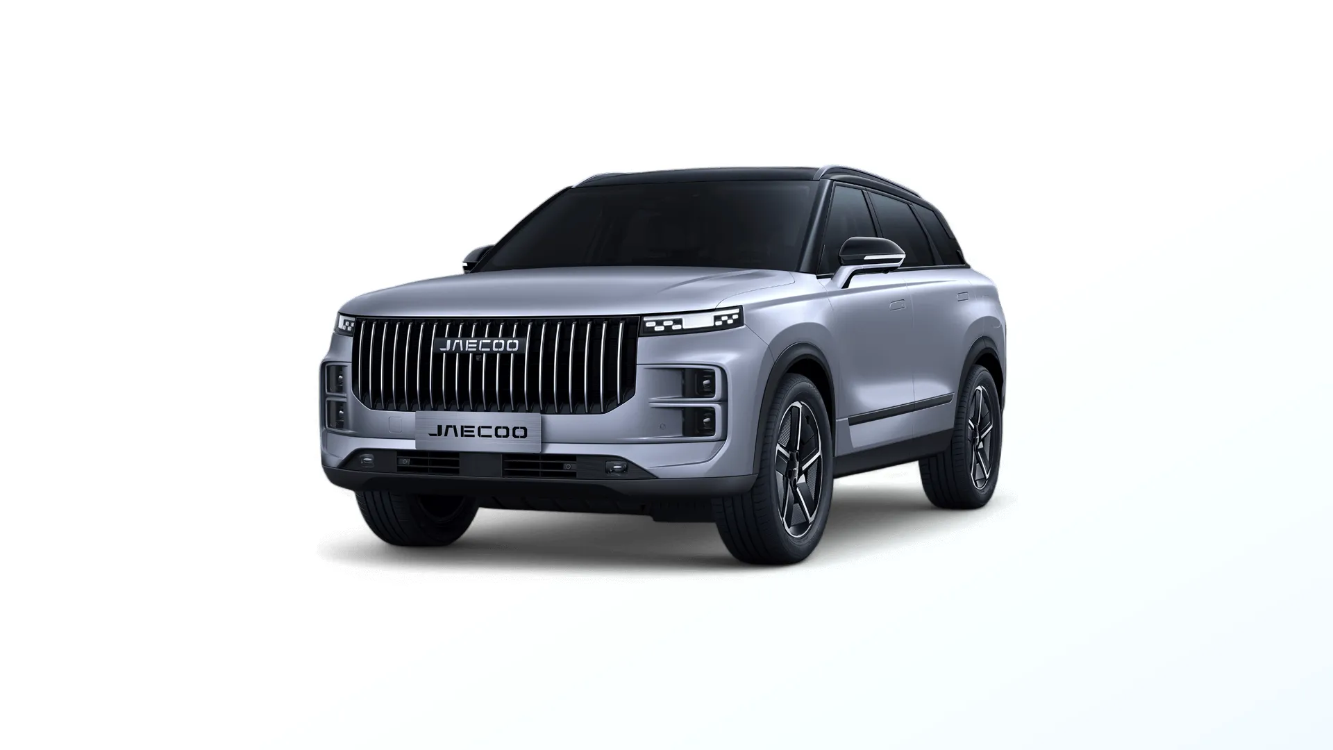 Jaecoo 7 SHS-P, Exclusive, Měsíční stříbrná + Černý top, front