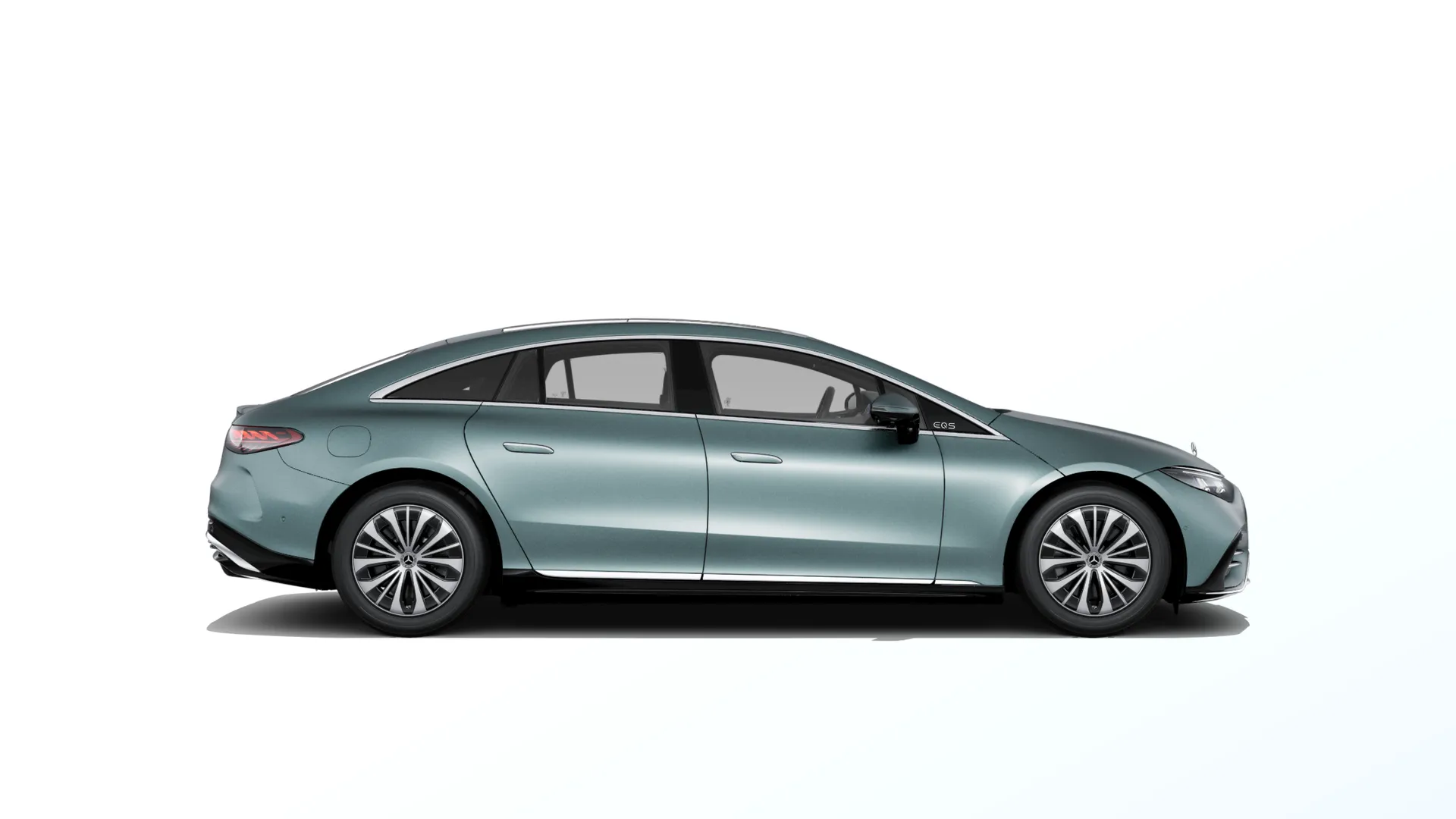 EQS sedan (V297-fl), Linie Electric Art exteriér, Magno stříbrná verde MANUFAKTUR, side