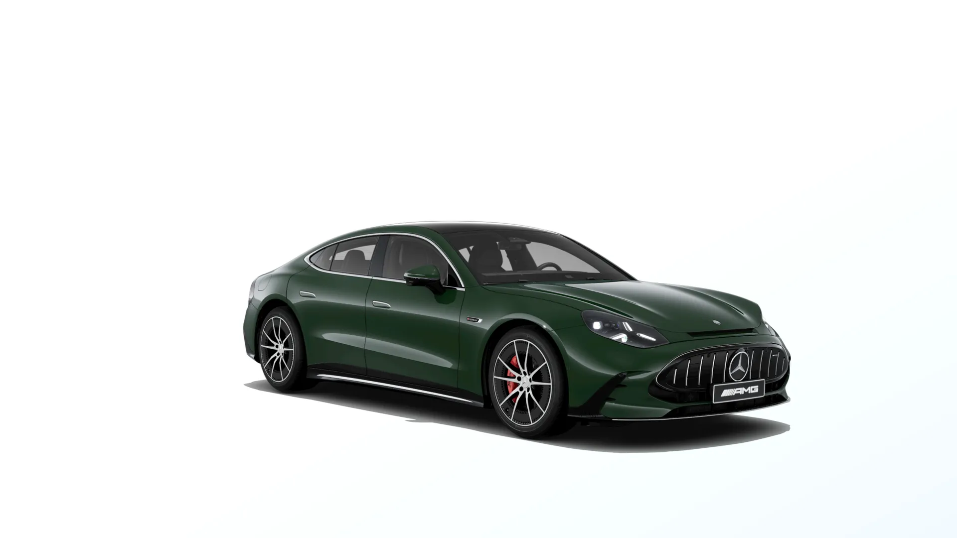 Mercedes-AMG GT čtyřdveřové kupé (C590), Základní provedení, Nemetalická tmavě zelená olive MANUFAKTUR exclusive, front