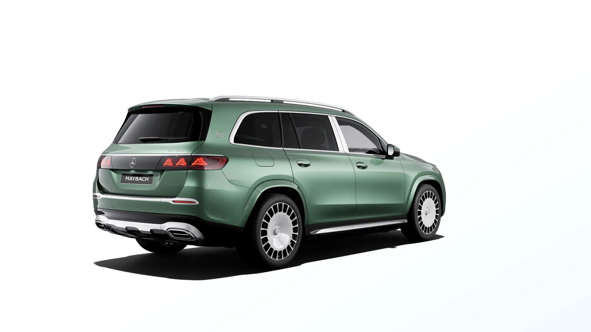 Mercedes-Maybach GLS (X167-fl2), Ozdobné výplně interiéru Exclusive, Metalická zelená Ireland MANUFAKTUR, rear