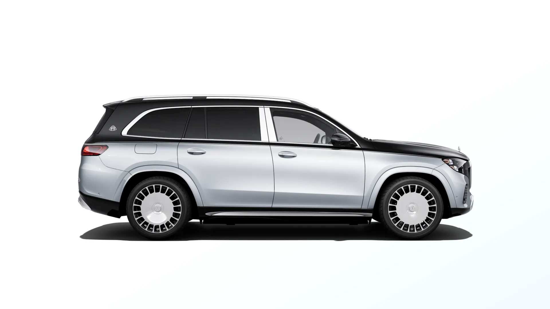 Mercedes-Maybach GLS (X167-fl2), Ozdobné výplně interiéru Exclusive, Dvoubarevné metalické lakování Maybach - stříbrná high-tech/černá obsidian, side