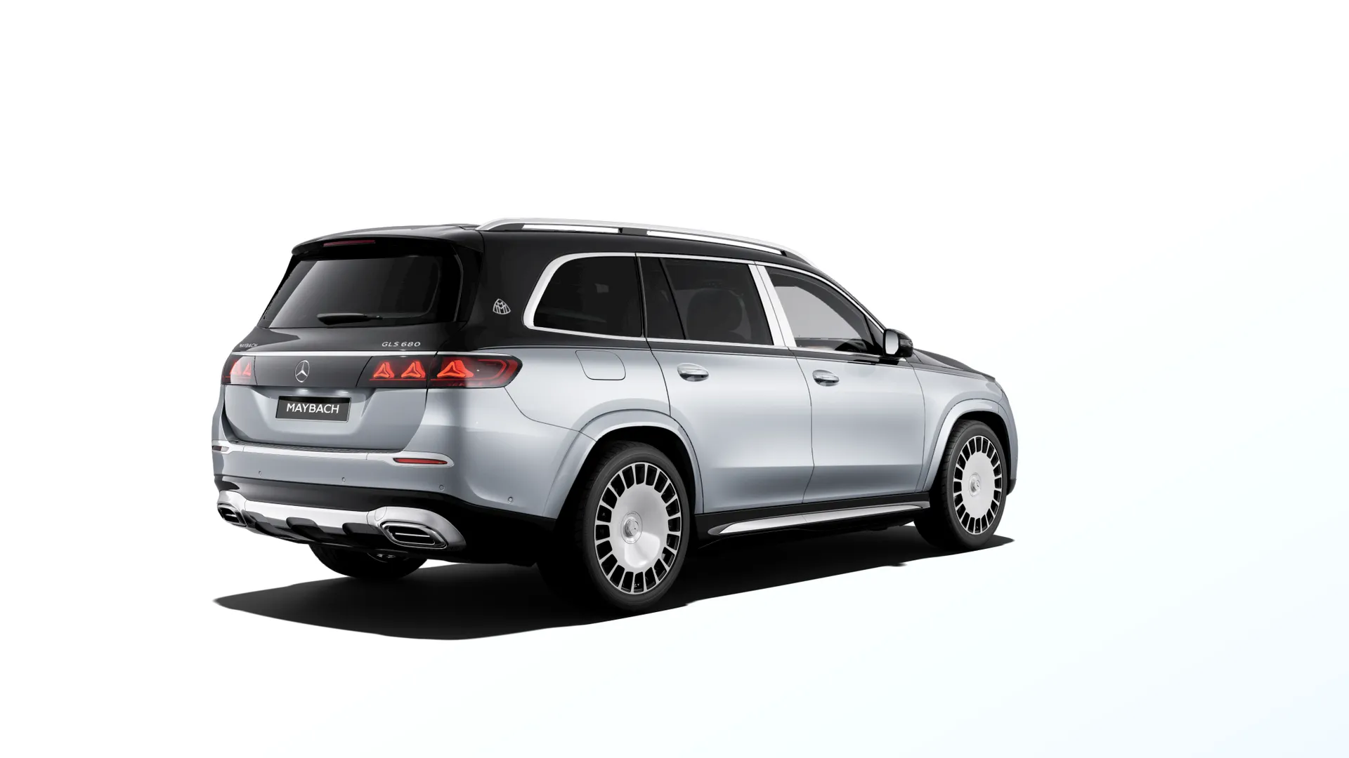 Mercedes-Maybach GLS (X167-fl2), Ozdobné výplně interiéru Exclusive, Dvoubarevné metalické lakování Maybach - stříbrná high-tech/černá obsidian, rear