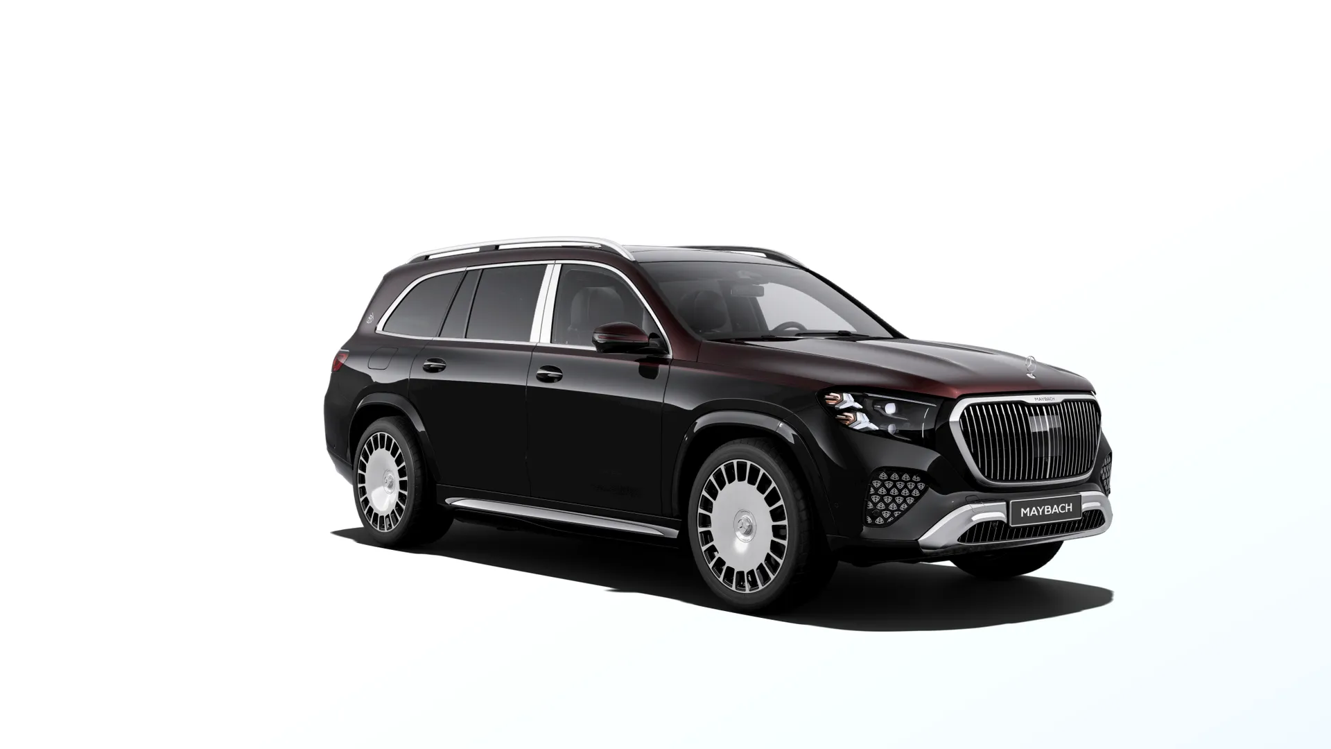 Mercedes-Maybach GLS (X167-fl2), Ozdobné výplně interiéru Exclusive, Dvoubarevné metalické lakování Maybach - černá obsidian/červená rubellite, front