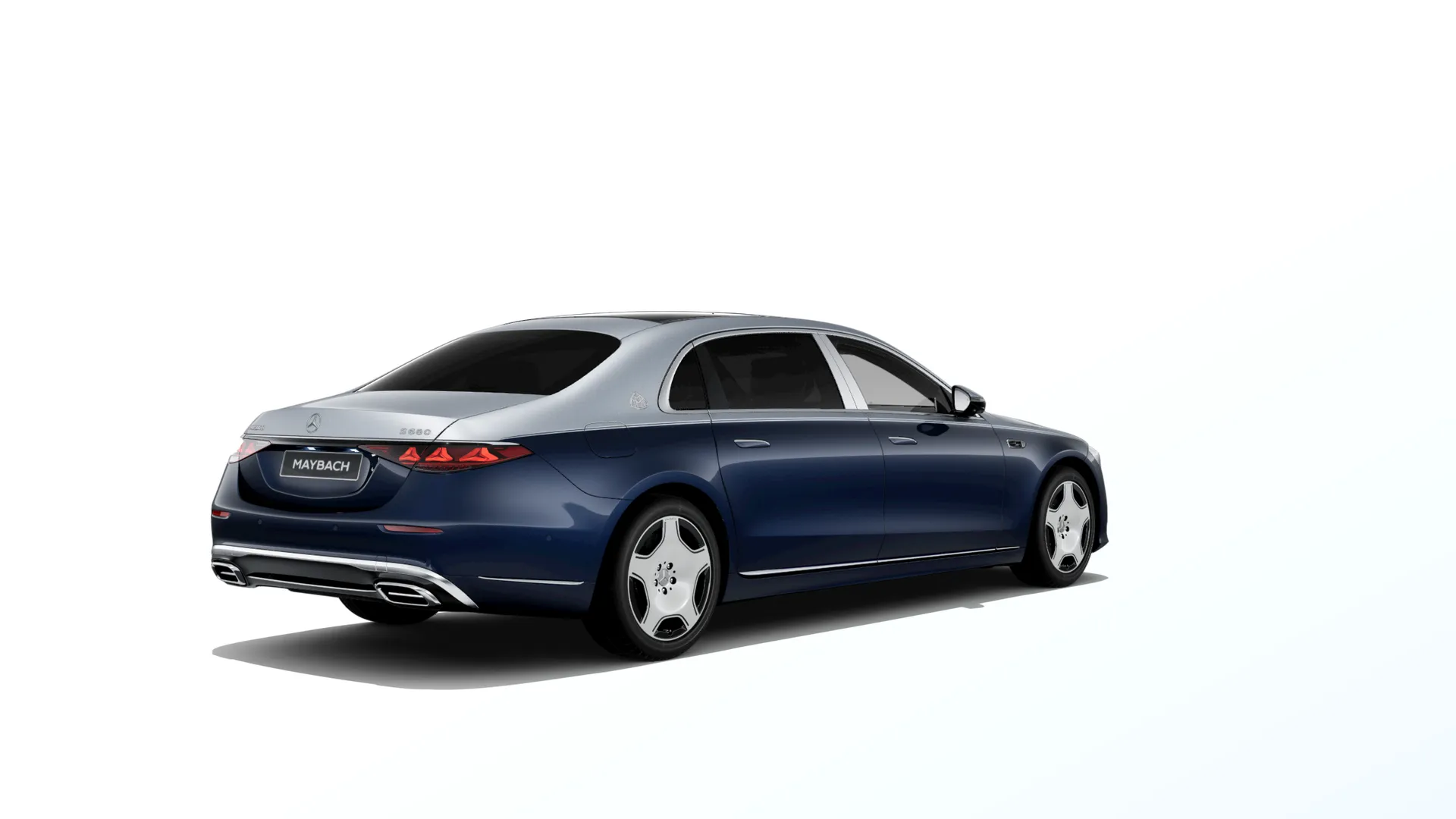 Mercedes-Maybach Třída S (Z223-fl), Sada Exclusive, Dvoubarevné metalické lakování Maybach - modrá nautic/stříbrná high-tech, rear