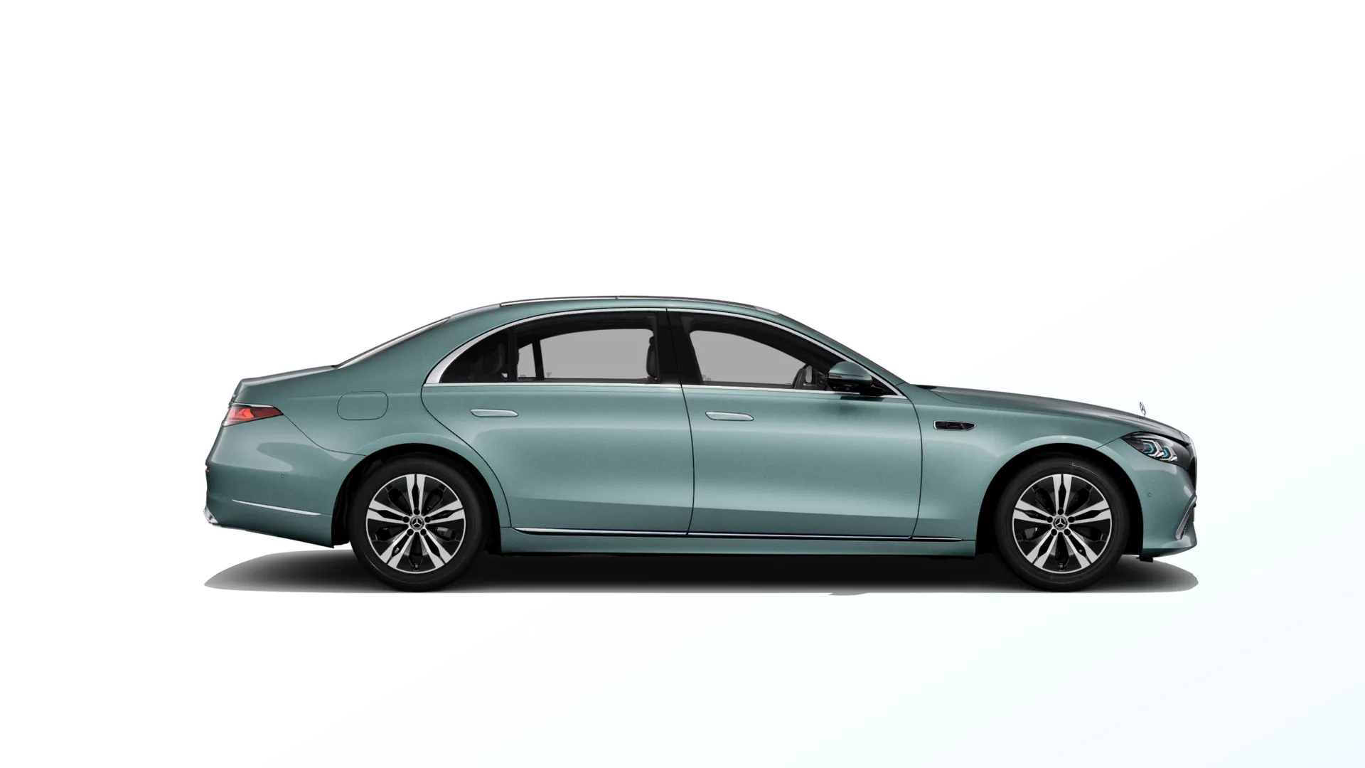 Třída S prodloužená limuzína (V223-fl), Základní provedení, Metalická stříbrná verde, side