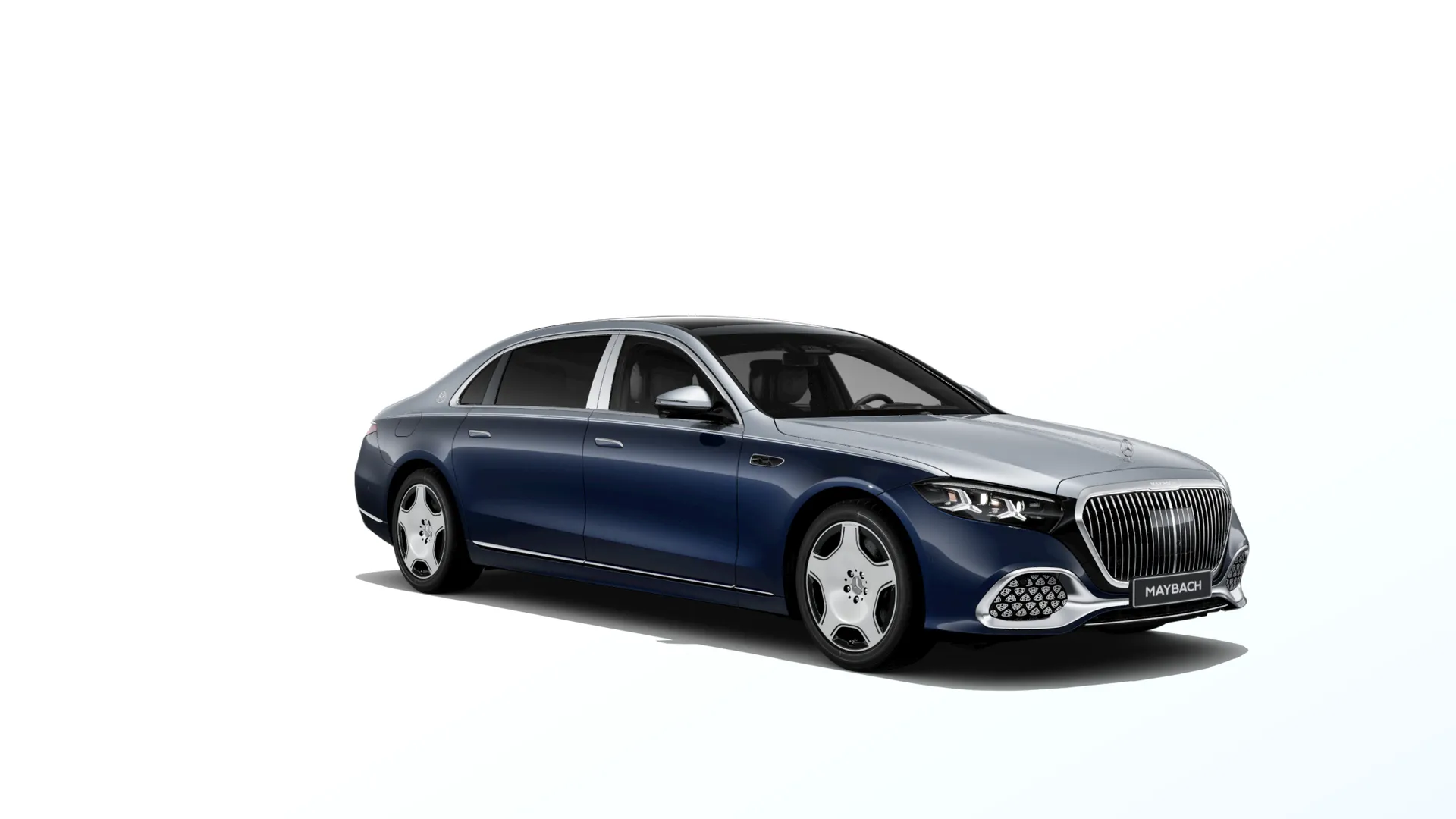 Mercedes-Maybach Třída S (Z223-fl), Sada Exclusive, Dvoubarevné metalické lakování Maybach - modrá nautic/stříbrná high-tech, front