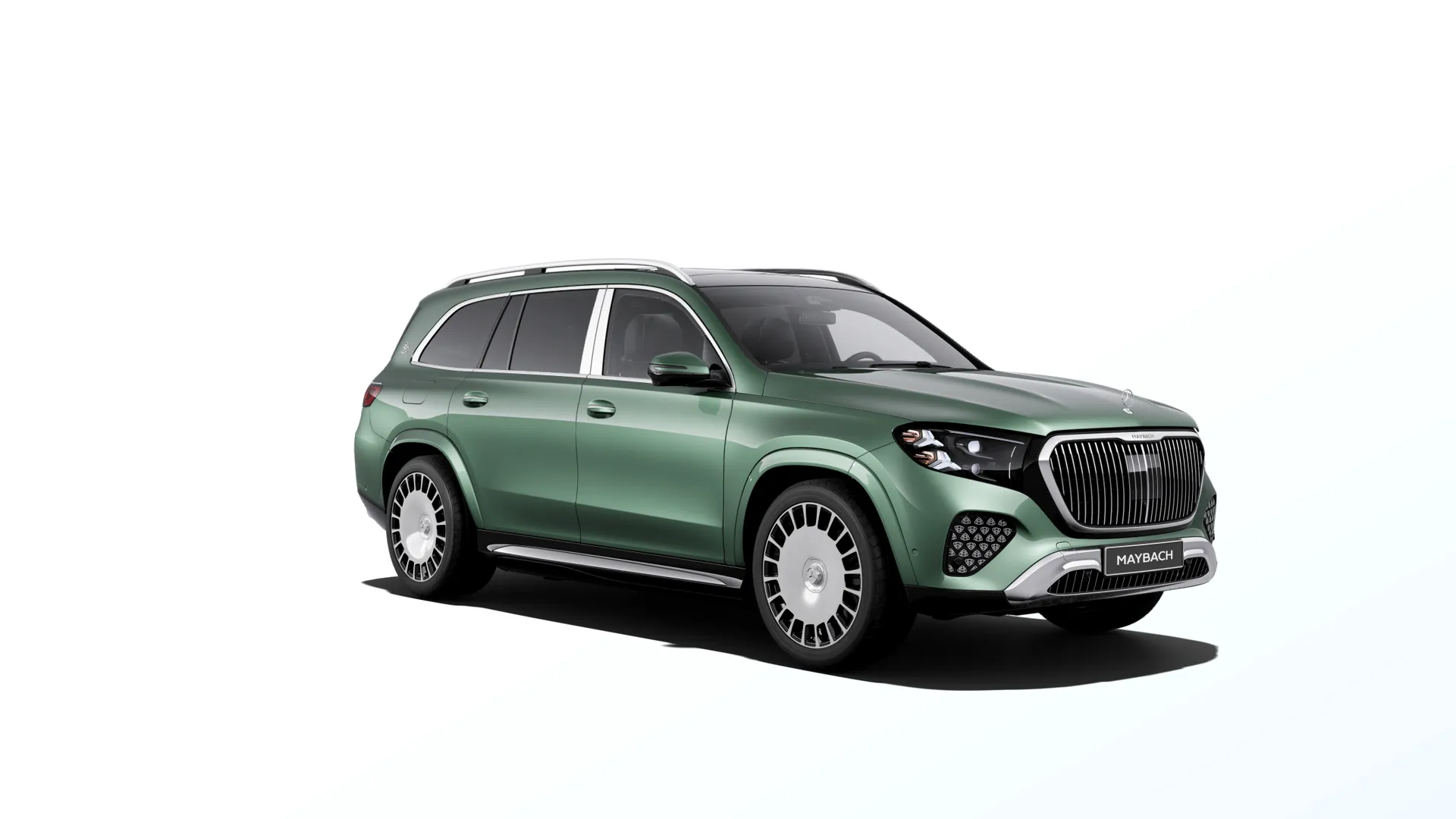 Mercedes-Maybach GLS (X167-fl2), Ozdobné výplně interiéru Exclusive, Metalická zelená Ireland MANUFAKTUR, front