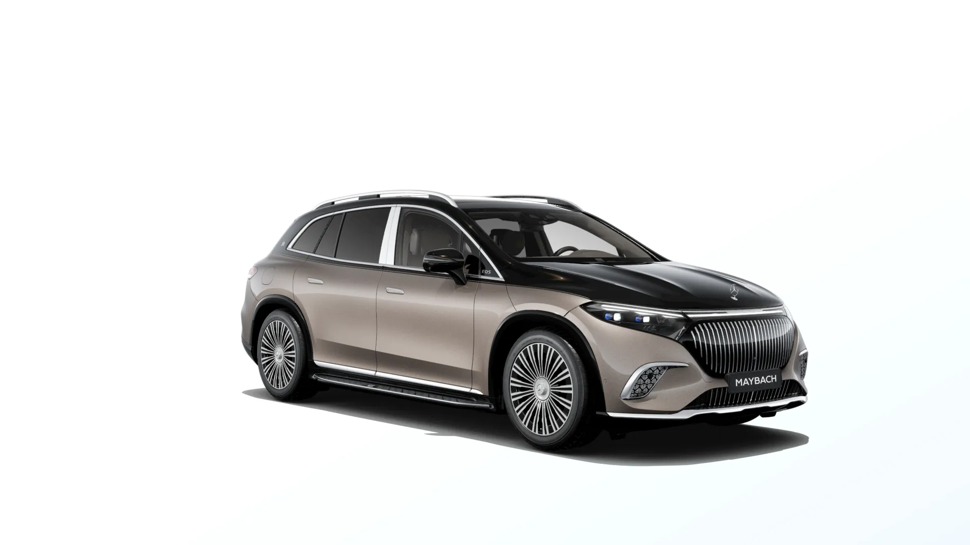 Mercedes-Maybach EQS SUV (Z296), Ozdobné výplně interiéru Exclusive, Dvoubarevné metalické lakování Maybach - hnědá velvet/černá onyx, front