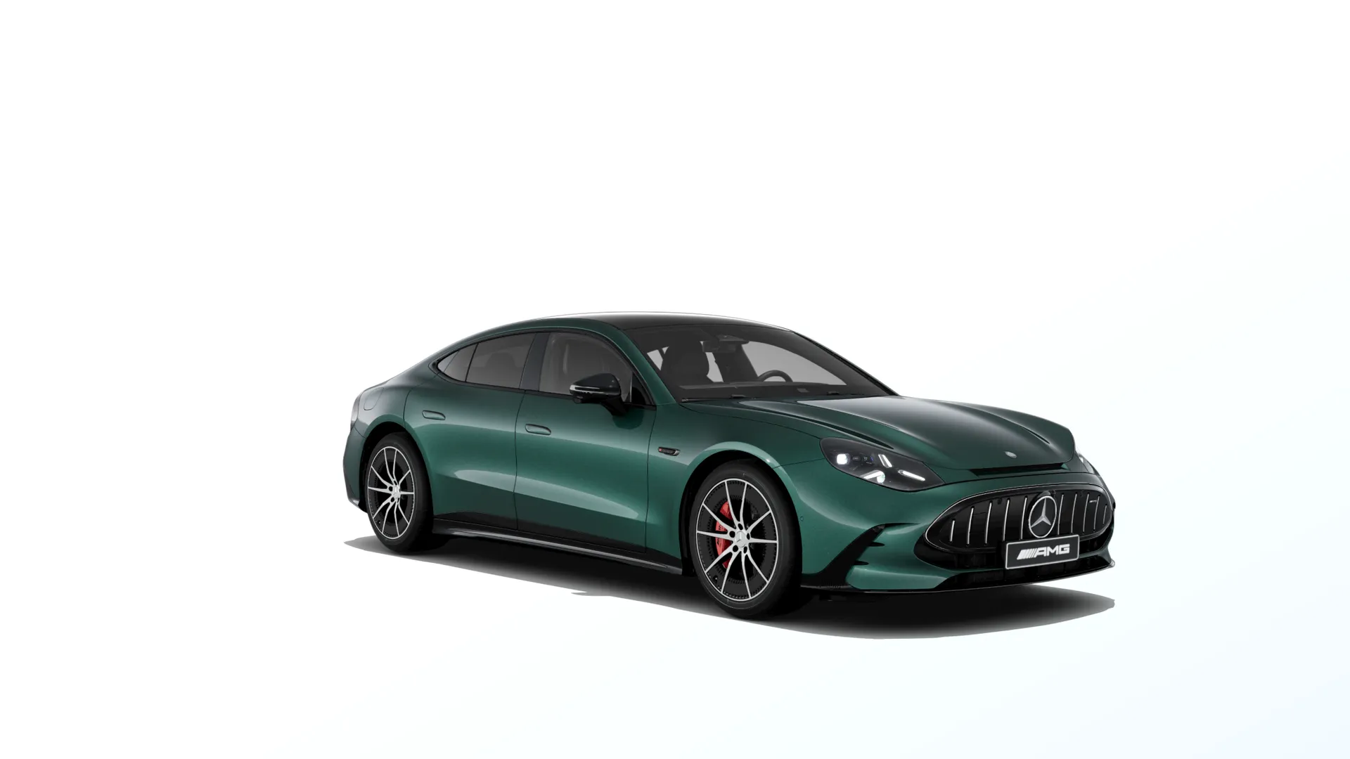 Mercedes-AMG GT čtyřdveřové kupé (C590), Sada AMG Night, Metalická zelená periclase MANUFAKTUR exclusive, front