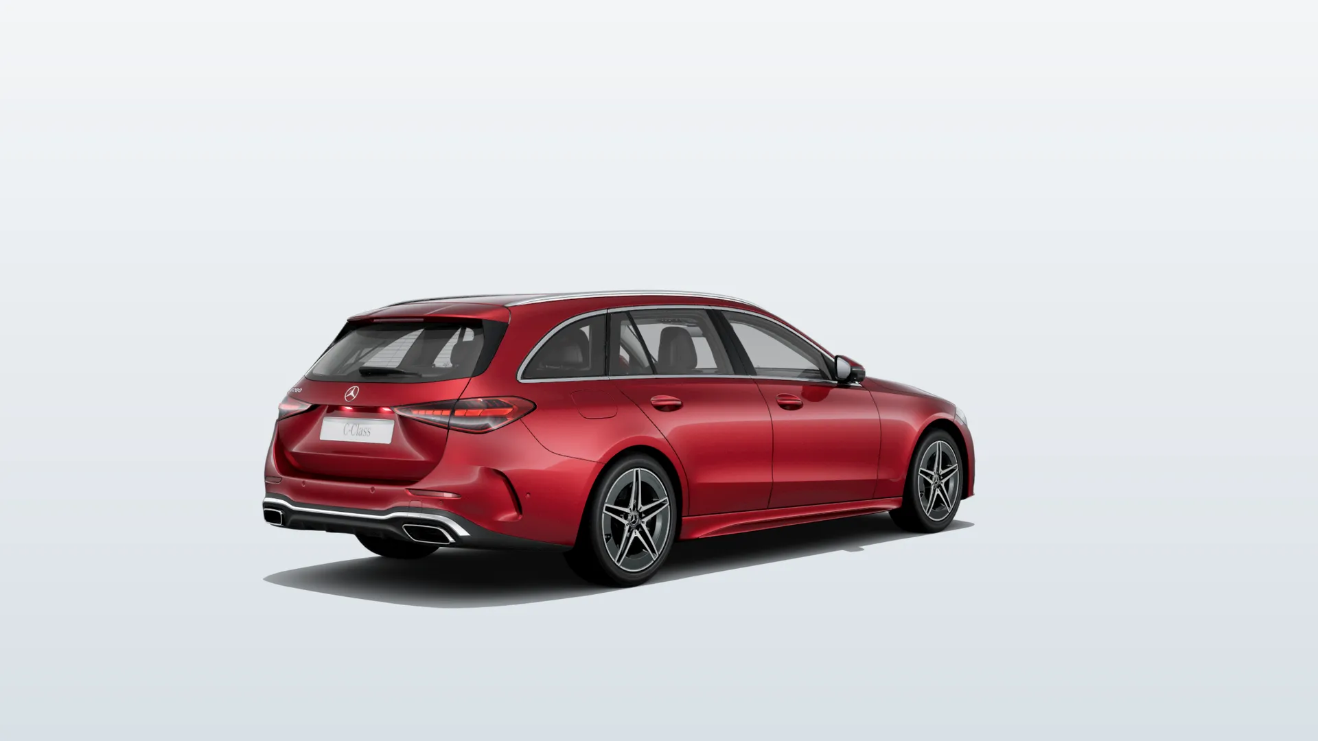 Mercedes-Benz Třída C T-modell (S206) (facelift 2026) Linie AMG v barvě Červená patagonia bright MANUFAKTUR – pohled zezadu