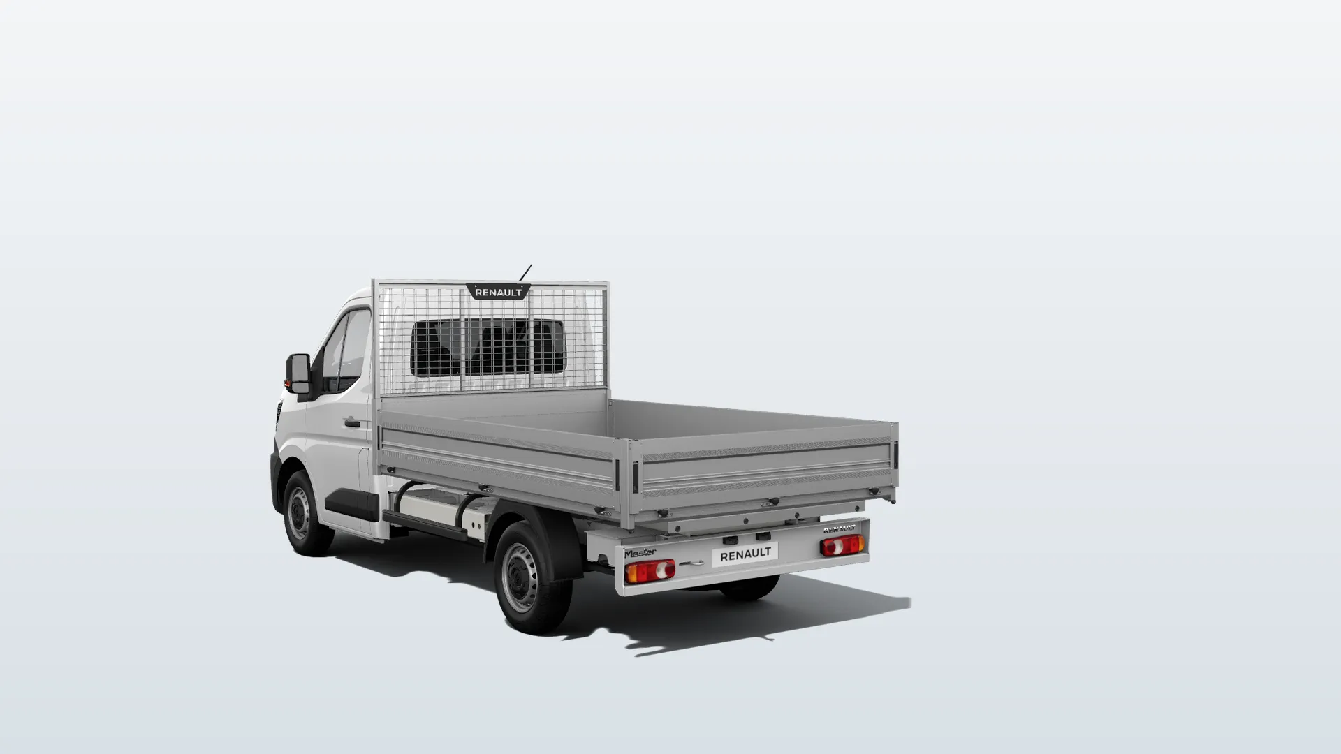 Renault Master E-Tech valník (IV) Valník v barvě bílá Mineral – pohled zezadu