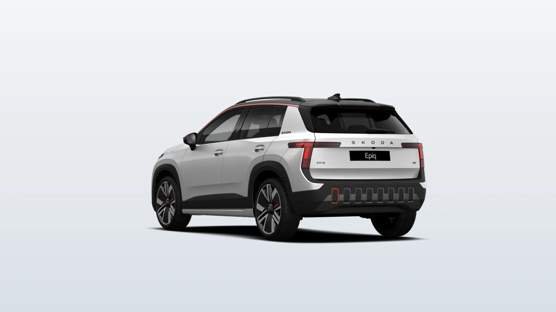 Škoda Epiq First Edition v barvě Bílá Platinum metalíza Černá Mystery s perleťovým efektem – pohled zezadu