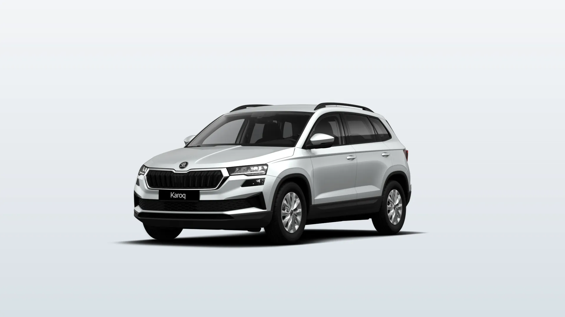 Škoda Karoq (facelift 2021) Selection v barvě Bílá Moon metalíza – pohled zepředu