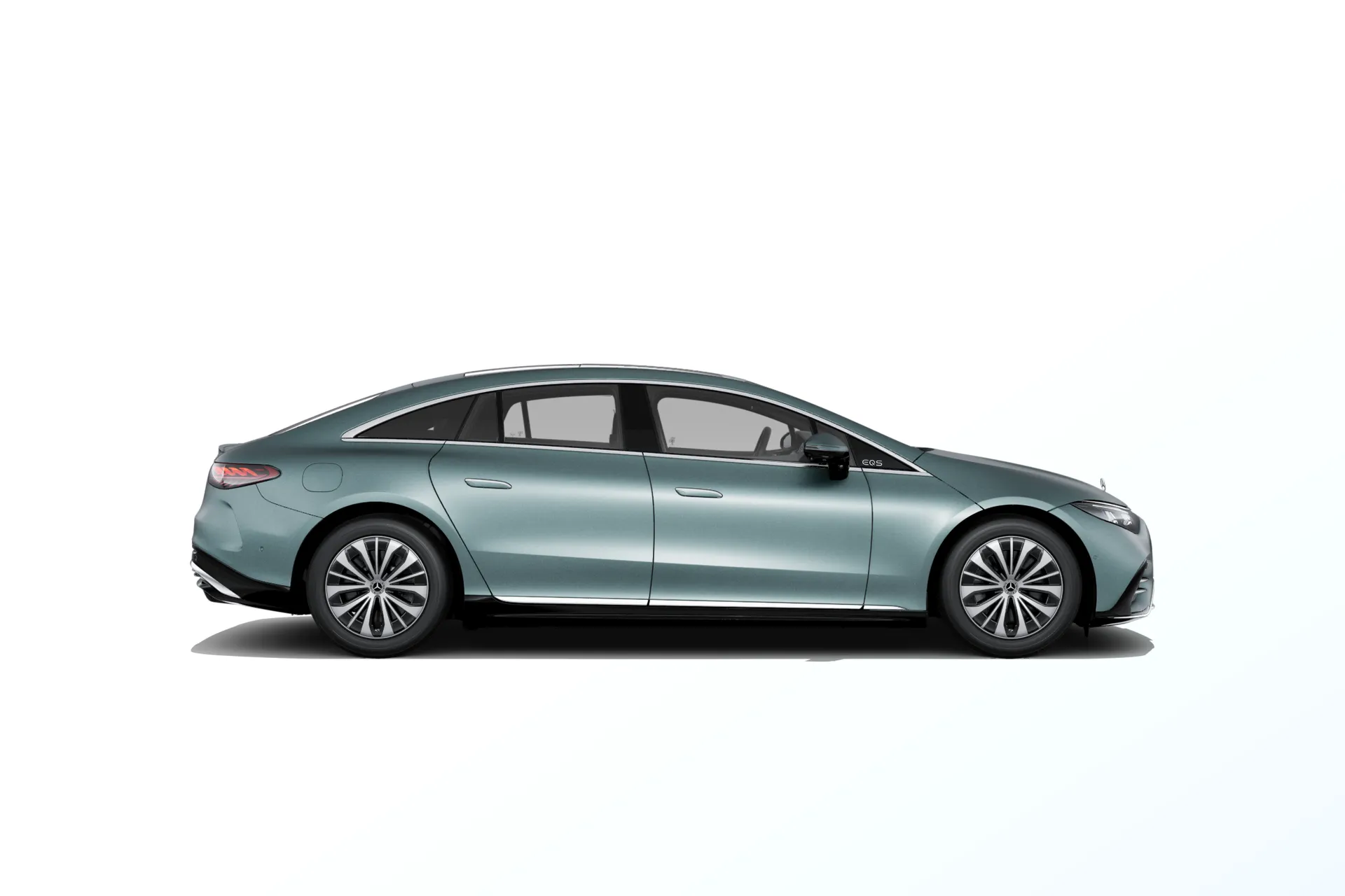 EQS sedan (V297-fl), Linie Electric Art exteriér, Magno stříbrná verde MANUFAKTUR, side