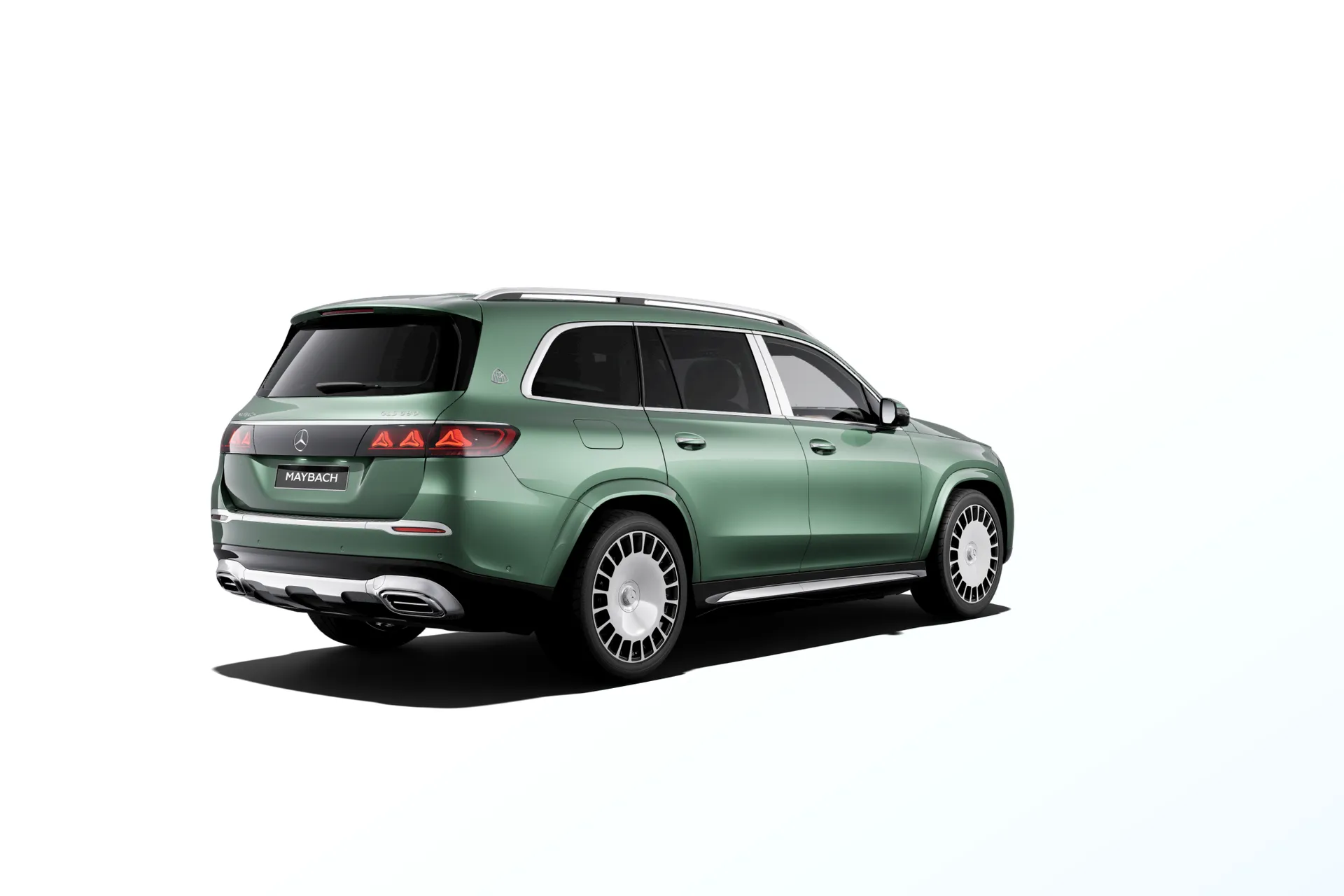 Mercedes-Maybach GLS (X167-fl2), Ozdobné výplně interiéru Exclusive, Metalická zelená Ireland MANUFAKTUR, rear