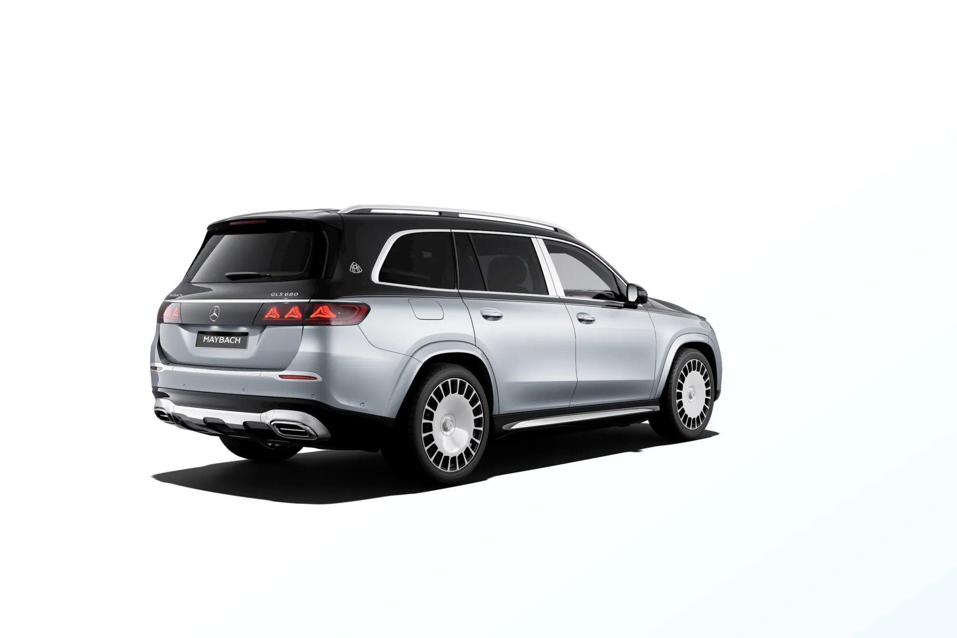 Mercedes-Maybach GLS (X167-fl2), Ozdobné výplně interiéru Exclusive, Dvoubarevné metalické lakování Maybach - stříbrná high-tech/černá obsidian, rear