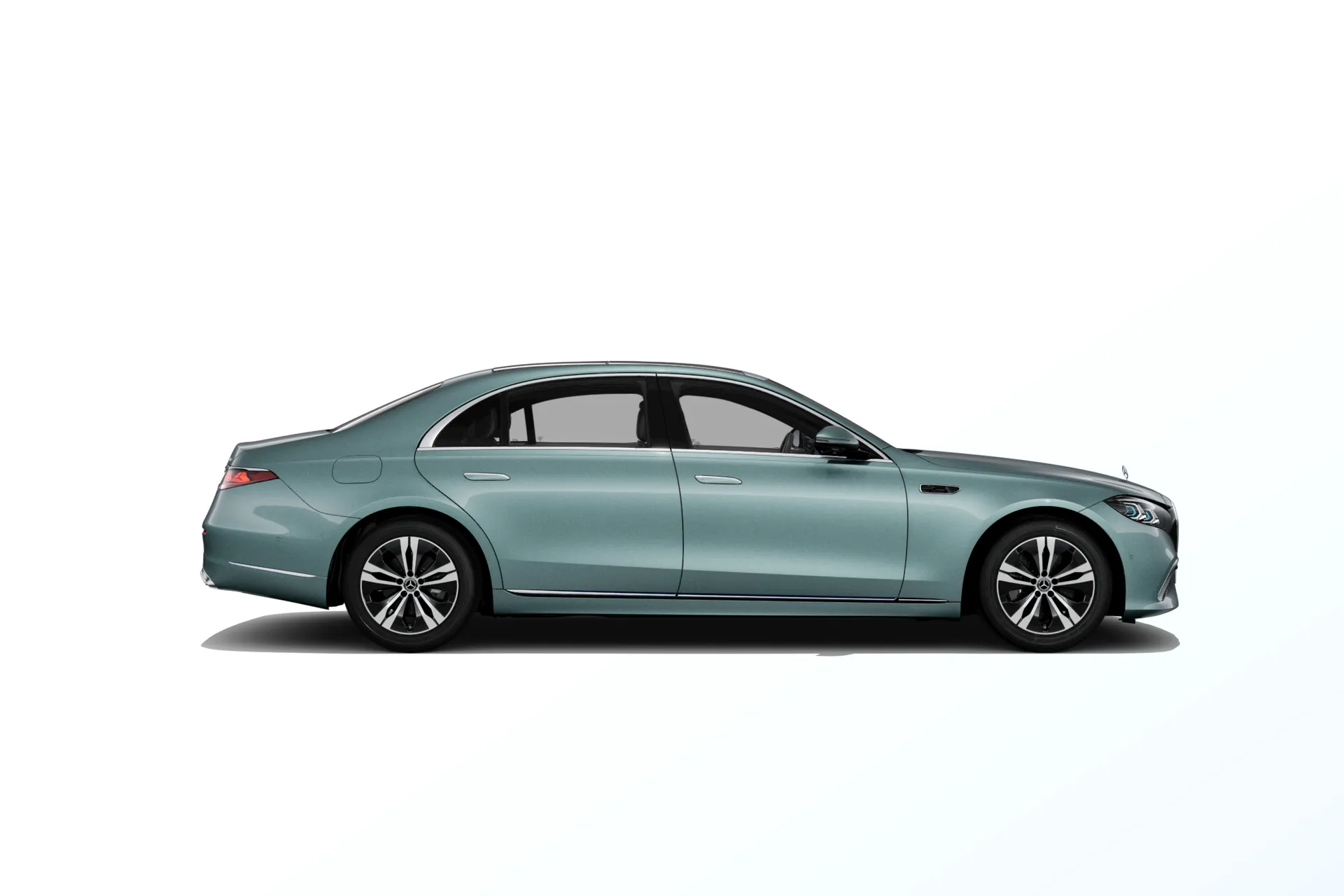 Třída S prodloužená limuzína (V223-fl), Základní provedení, Metalická stříbrná verde, side
