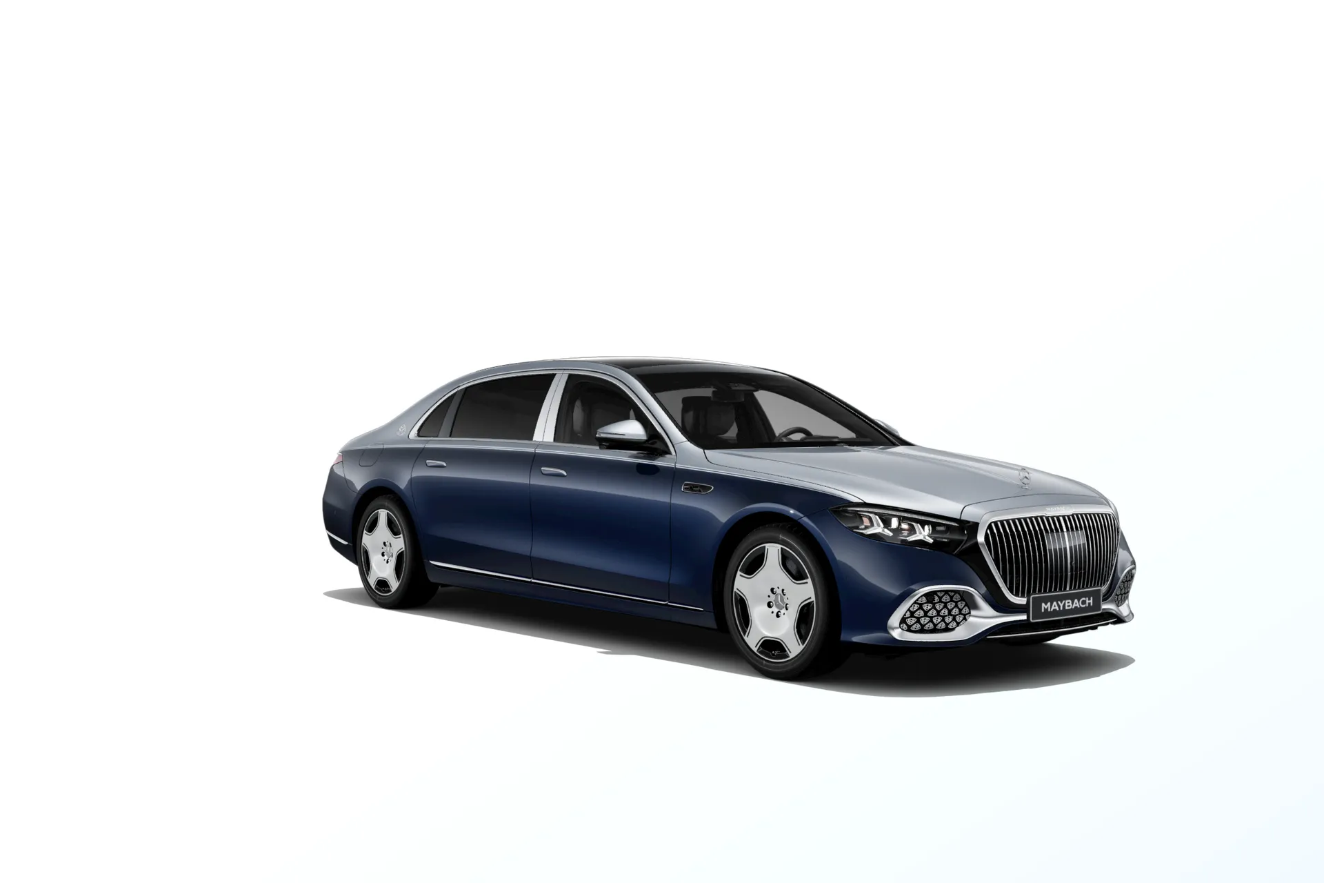 Mercedes-Maybach Třída S (Z223-fl), Sada Exclusive, Dvoubarevné metalické lakování Maybach - modrá nautic/stříbrná high-tech, front