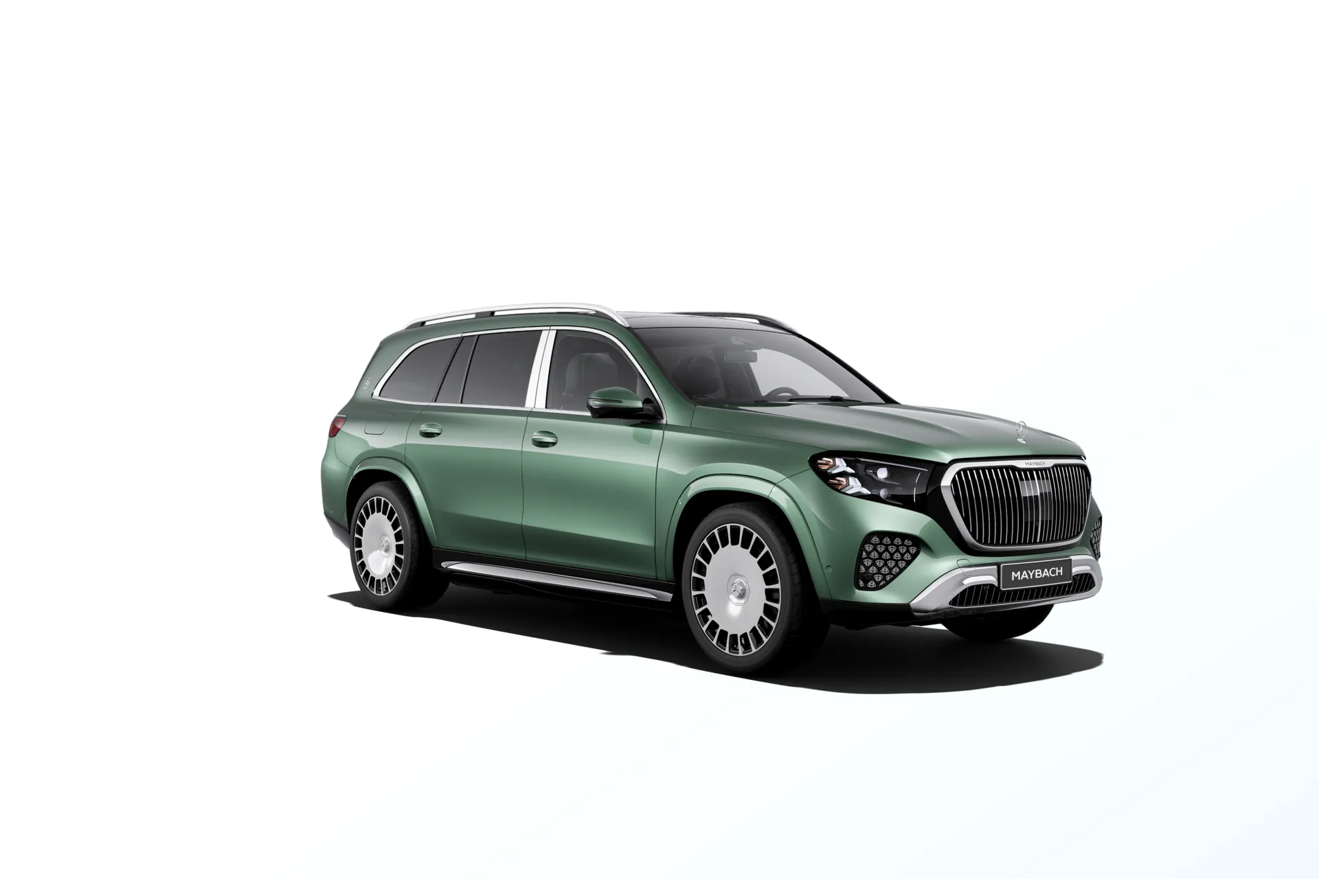 Mercedes-Maybach GLS (X167-fl2), Ozdobné výplně interiéru Exclusive, Metalická zelená Ireland MANUFAKTUR, front
