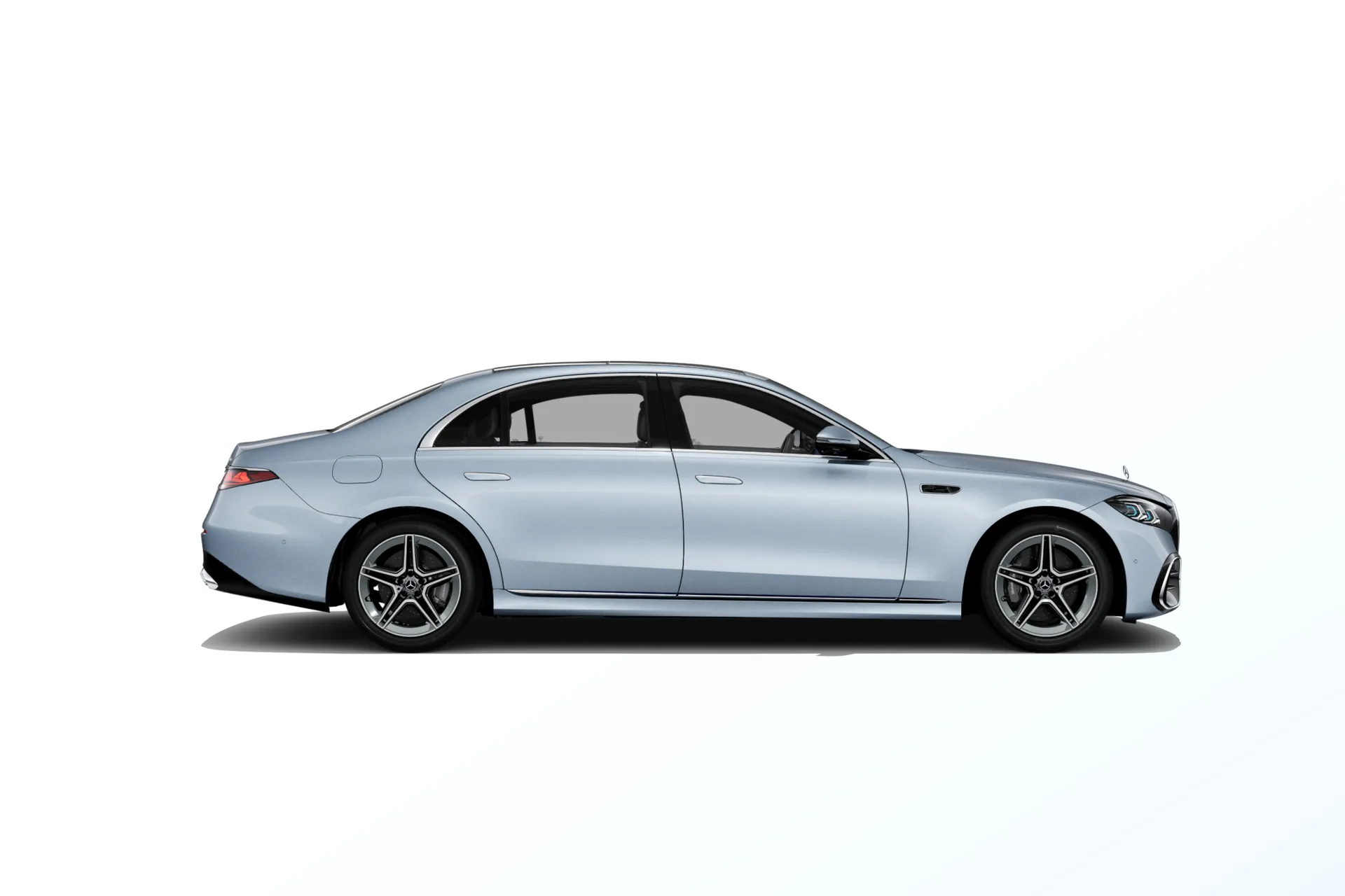 Třída S prodloužená limuzína (V223-fl), Linie AMG, Metalická světle modrá Côte d'Azur MANUFAKTUR exclusive, side
