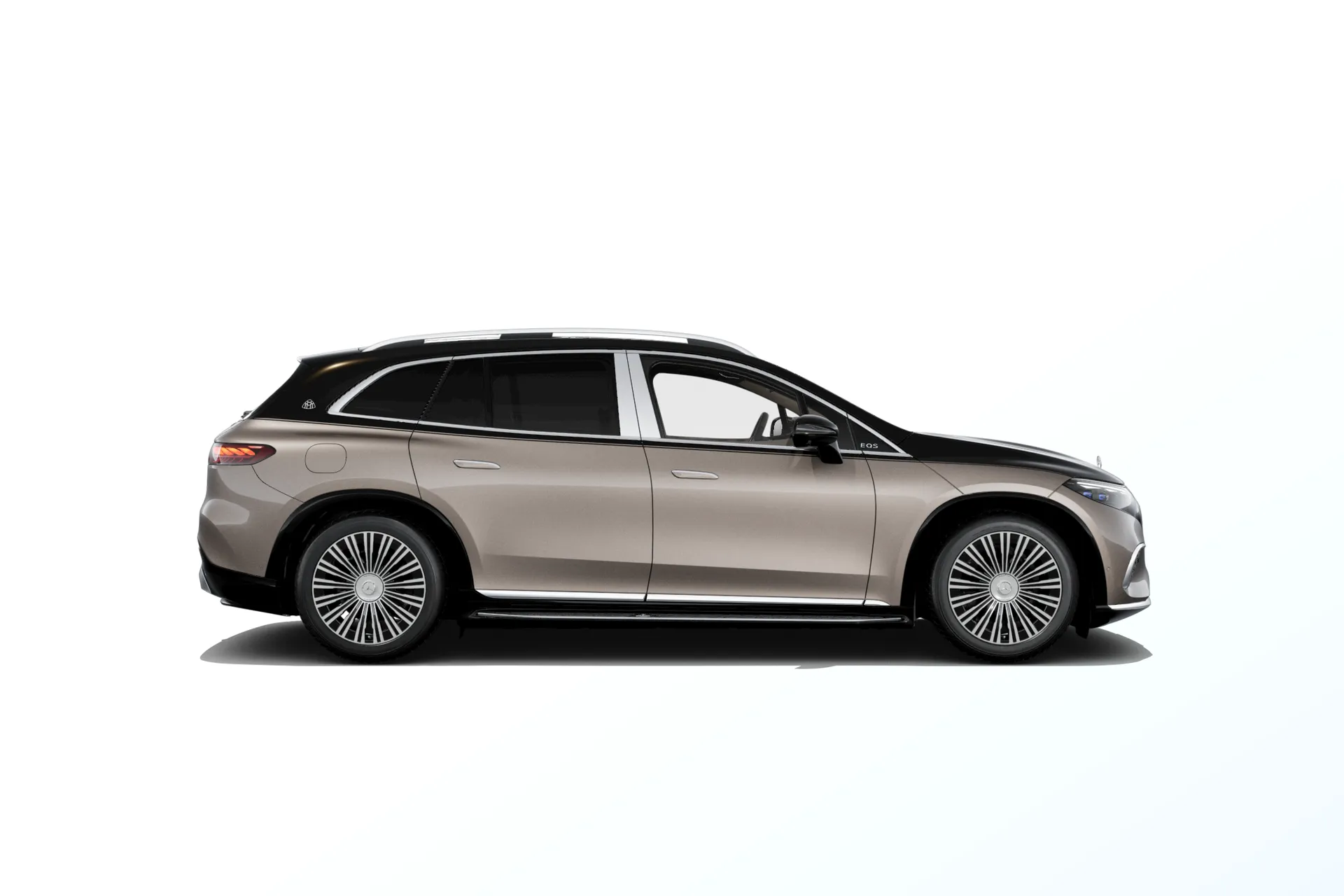 Mercedes-Maybach EQS SUV (Z296), Ozdobné výplně interiéru Exclusive, Dvoubarevné metalické lakování Maybach - hnědá velvet/černá onyx, side