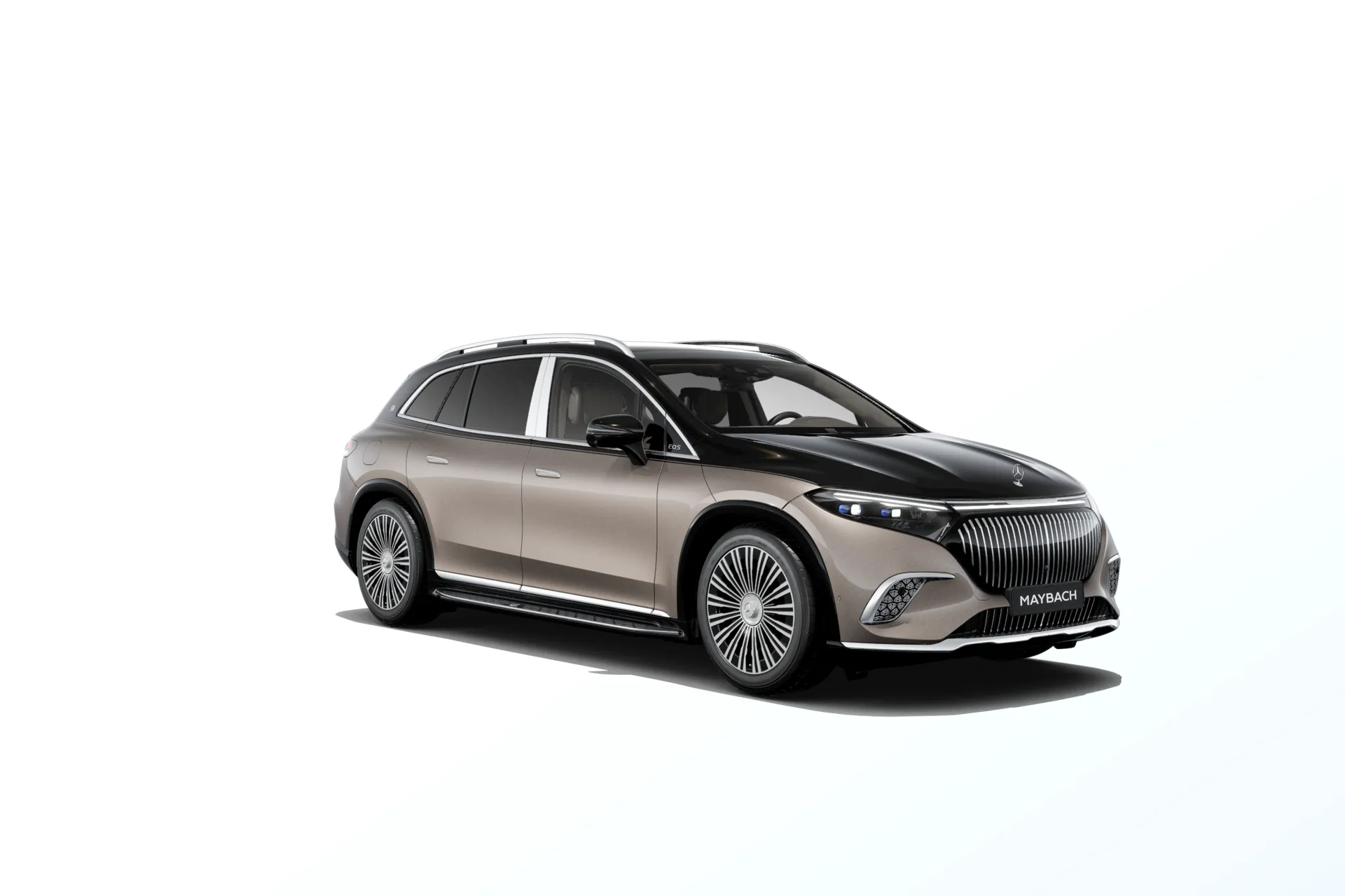 Mercedes-Maybach EQS SUV (Z296), Ozdobné výplně interiéru Exclusive, Dvoubarevné metalické lakování Maybach - hnědá velvet/černá onyx, front