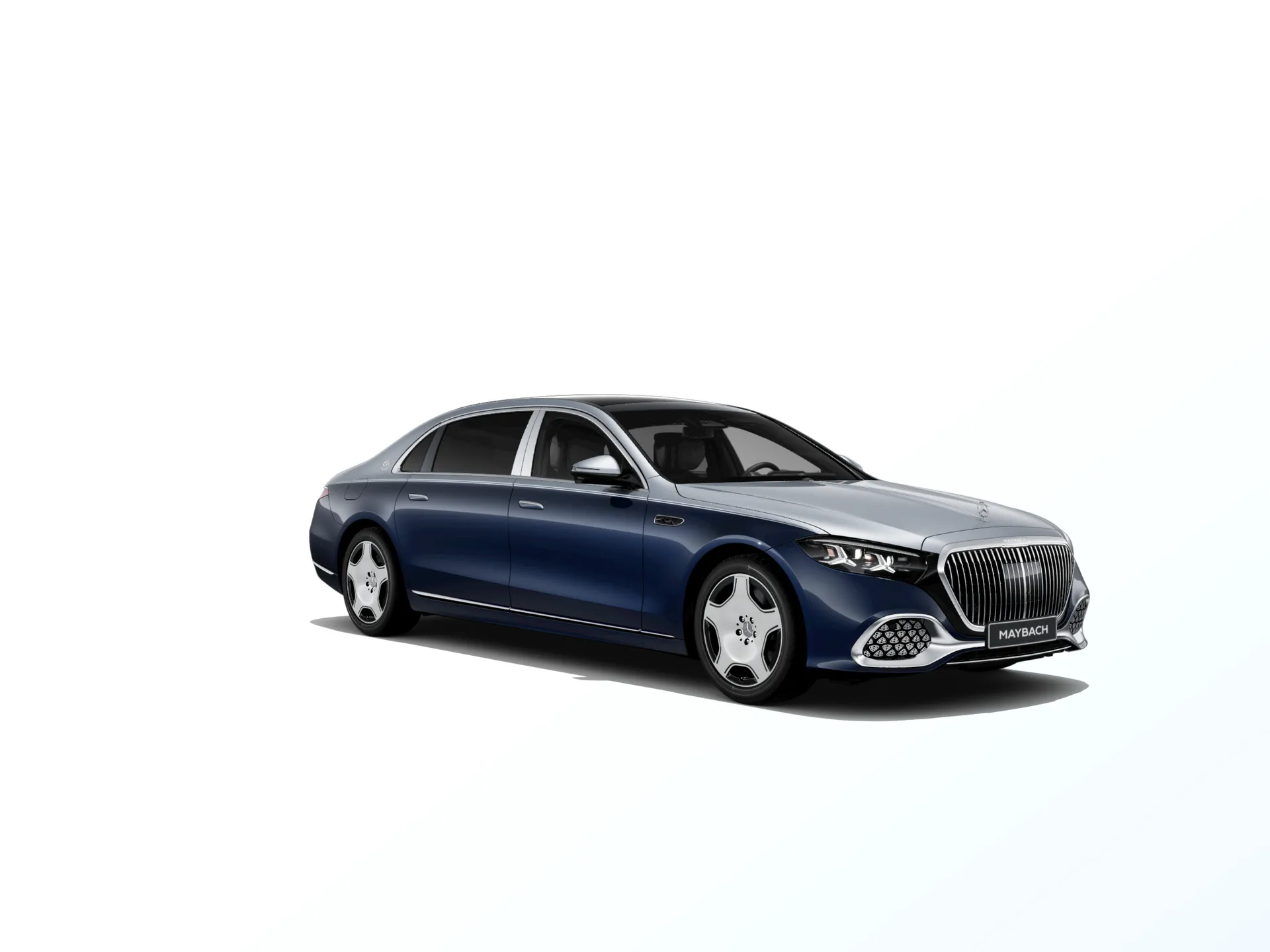 Mercedes-Maybach Třída S (Z223-fl), Sada Exclusive, Dvoubarevné metalické lakování Maybach - modrá nautic/stříbrná high-tech, front